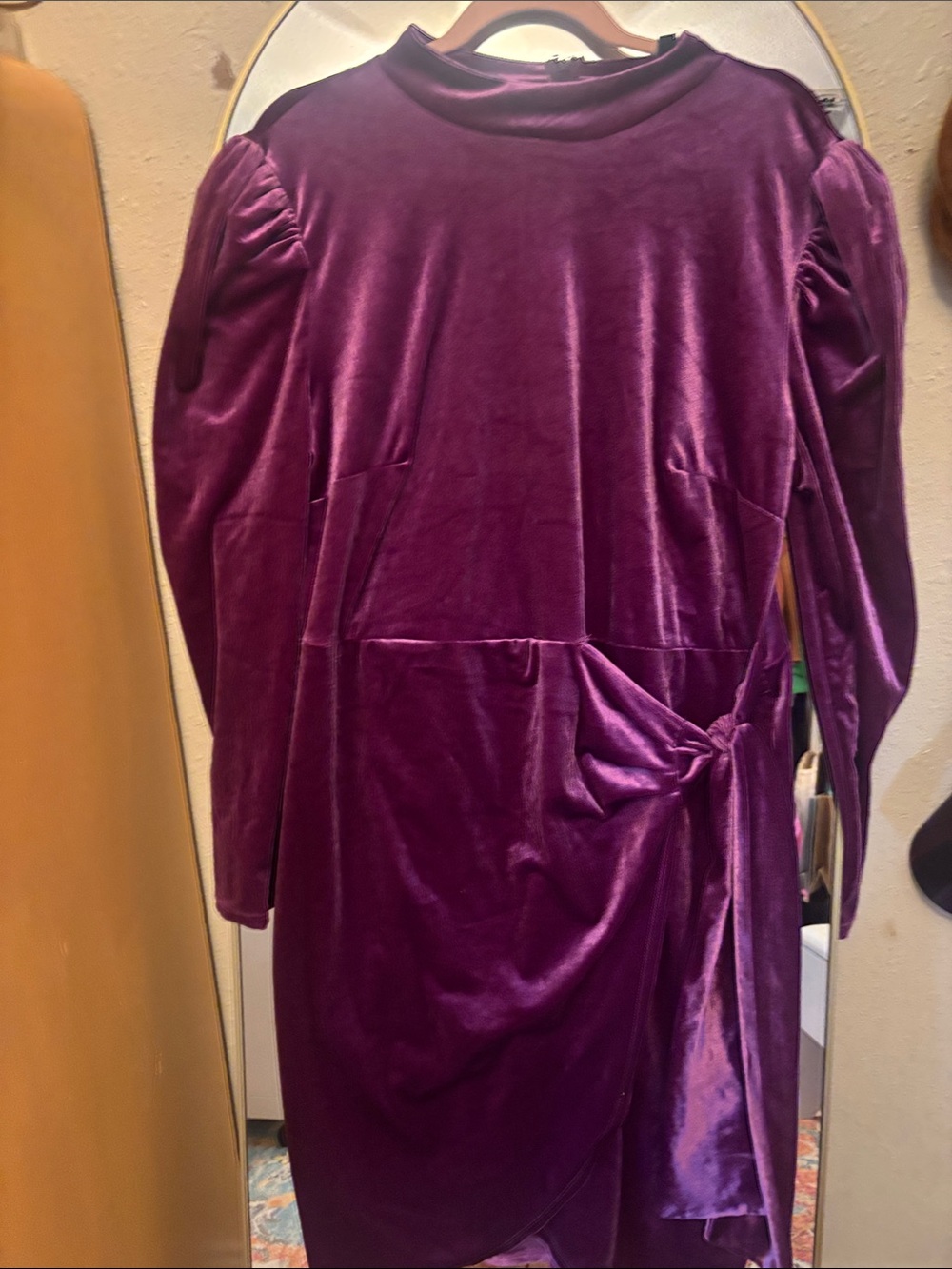 Eloquii Plum Velvet Long Sleeve Dress with Side Knot